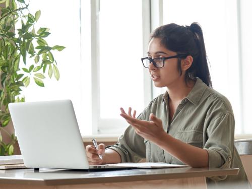 Student talking while on a video call